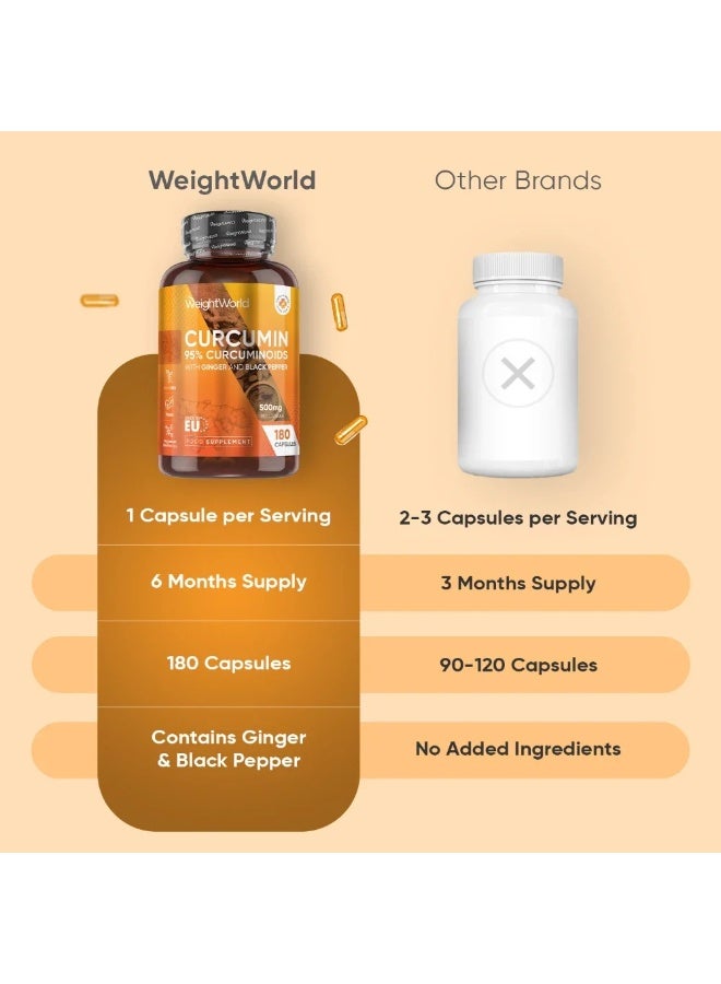 كركمين مع الزنجبيل والفلفل الأسود – 500 مجم – 180 كبسولة – صنع في المملكة المتحدة – يدعم صحة المفاصل والمناعة - Image 5